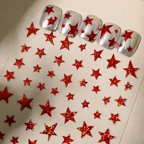 3 Sheets 4th of July Star Nail Stickers Independence Day red five-pointed star