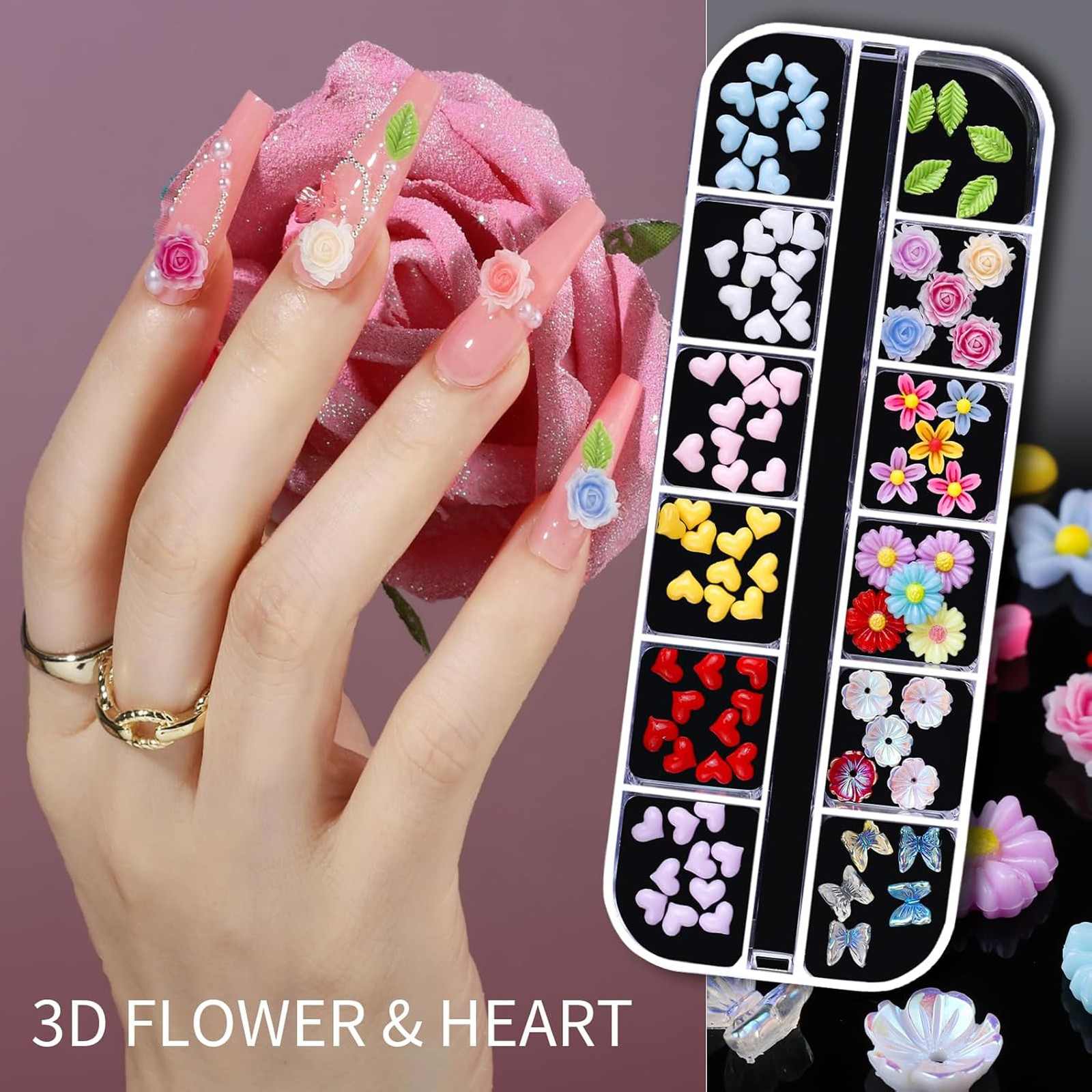 Nail Charms and Gems, 3D Nail Gems, Flower Nail Stickers, Rhinestones, Pearls