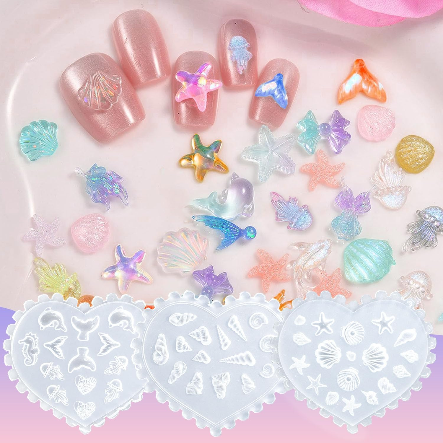 3D Silicone Nail Molds Set with Sea Charms for Beach-Inspired Nail Art