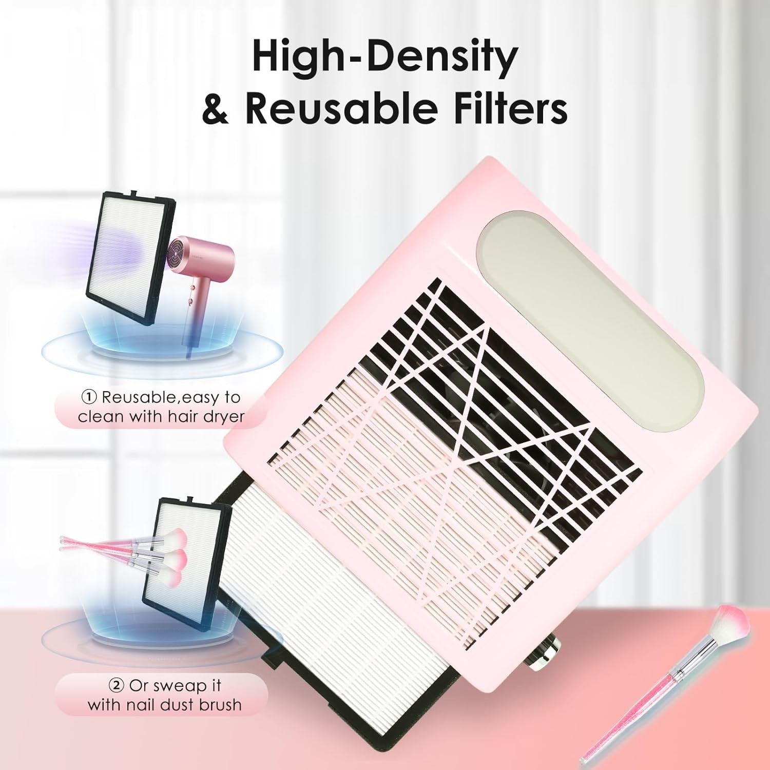 Extractor de polvo para uñas 80W aspiradora ajustable con filtro y cepillo