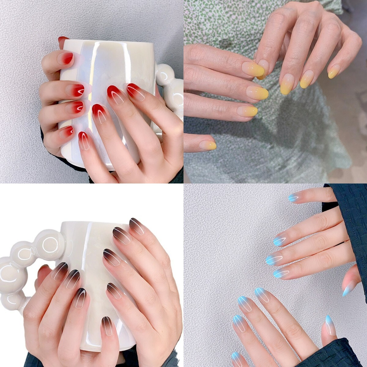 96Pcs (4boxes)Ice-Transparent Multicolor Nude Color Gradient Oval Press On Nail