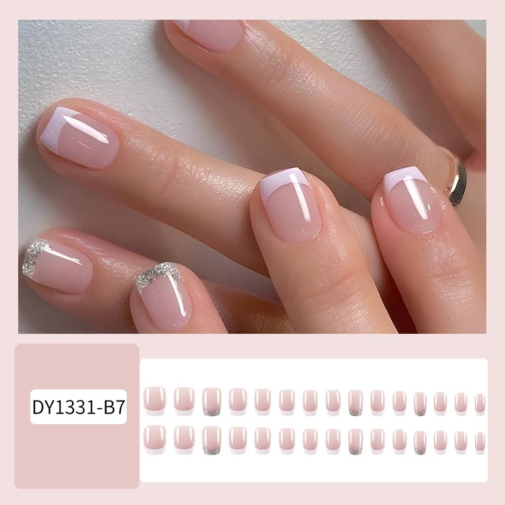 24Pcs White French Tip Press on Nails Short Square 1 Fl Oz (Pack of 1), W5