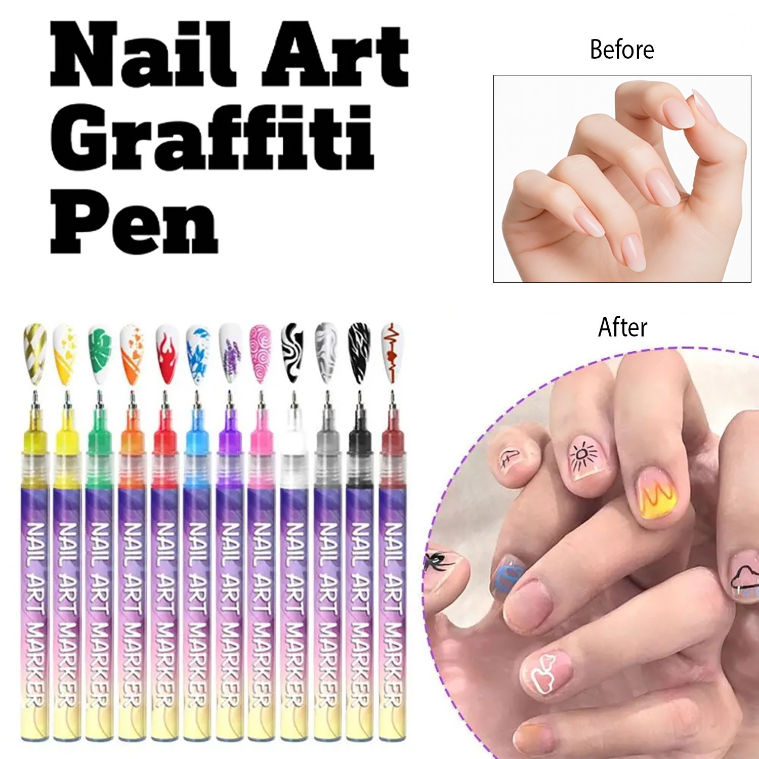 12 Colors Nail Art Paint Pens Liner / Dotting / Drawing Quick-Dry Set Classic Us