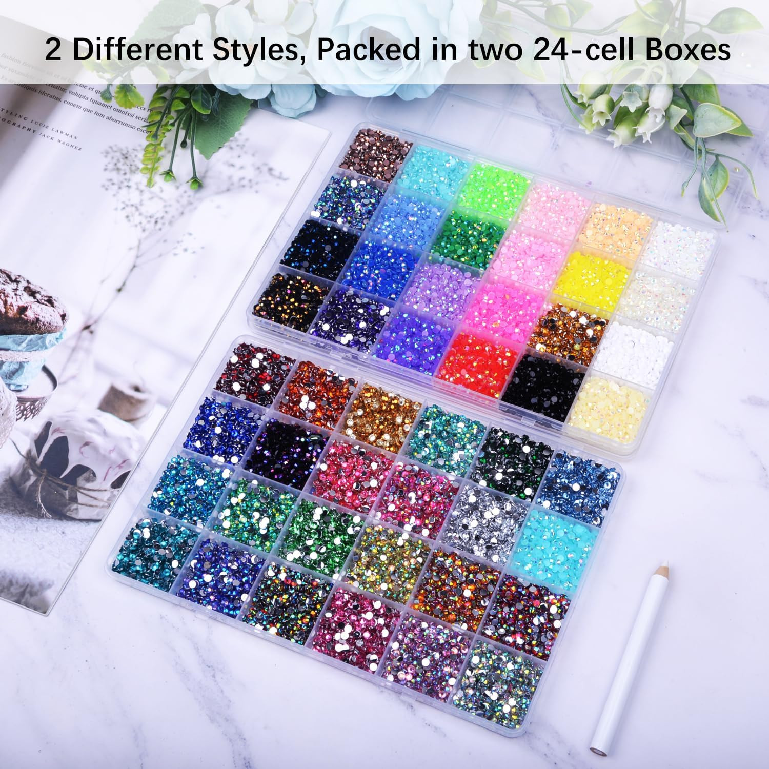 48000Pcs Gems for Crafting,Resin Jelly Rhinestones for Crafting, 48 Color 3Mm Fl