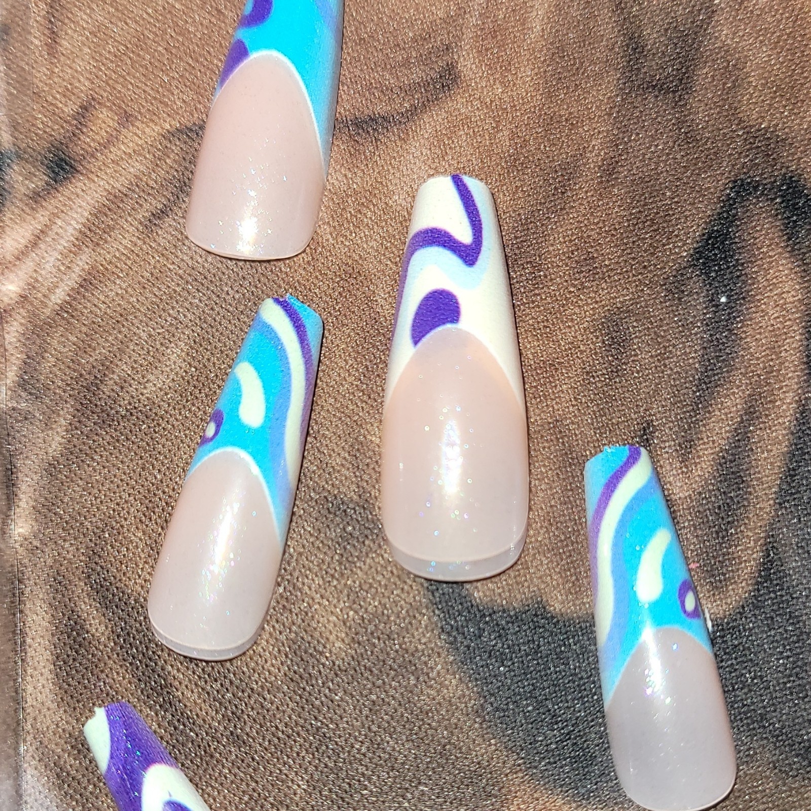 Beautiful Nail Pre-Designed Press-On Nails Long Coffin Shiny Abstract Nude