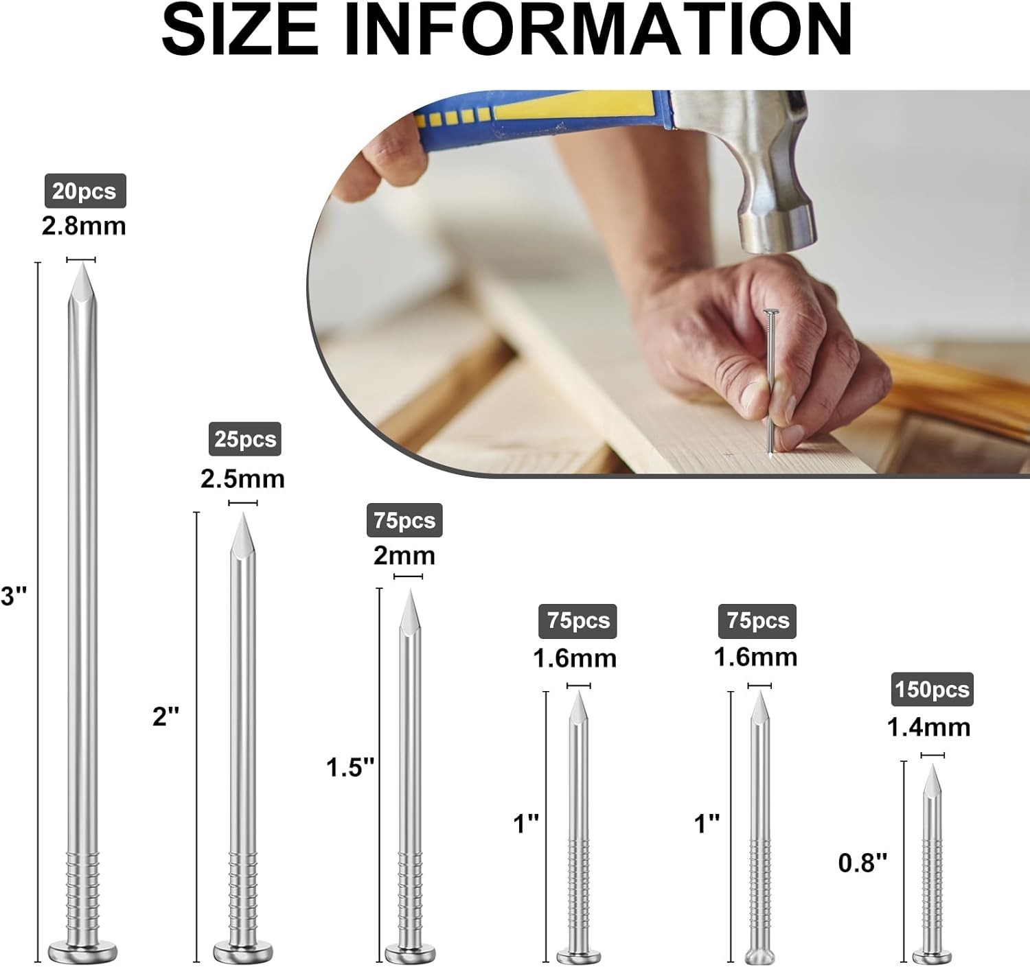 Versatile 420PCS Stainless Steel Nail Kit – Ideal for Hanging Pictures & Decor