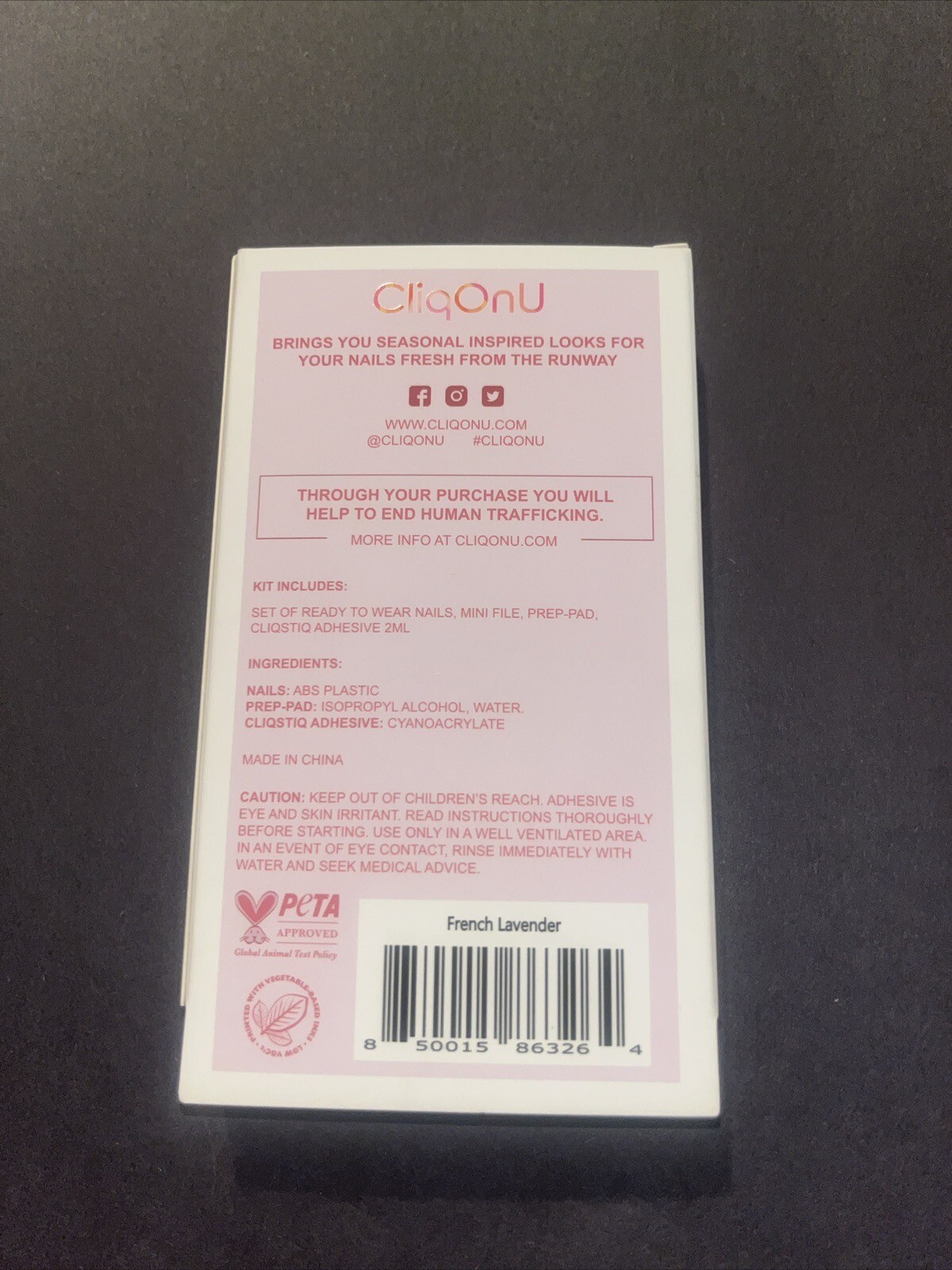 CliqOnU French Lavender Nails, Pinkish Color w Glue, PETA Approved