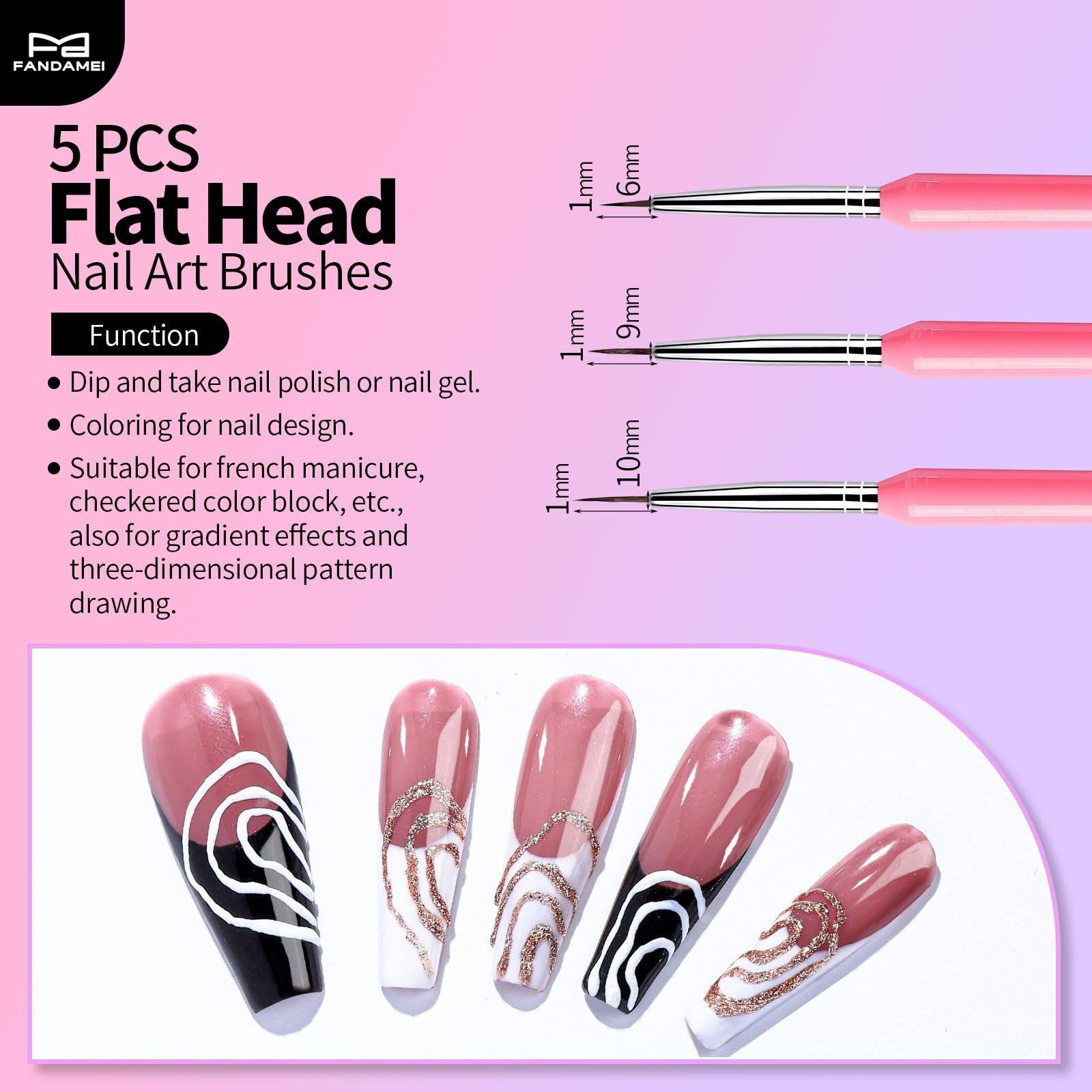 FANDAMEI 33pcs Nail Art Tools, Design Brushes, Pink