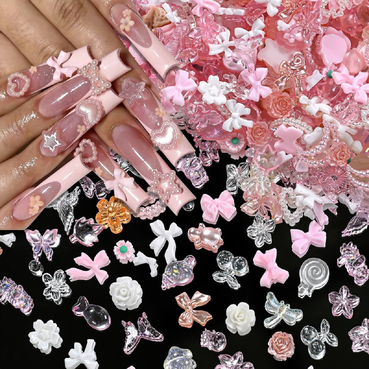 100Pcs Heart Nail Charms Mixed Colors Kawaii Nail Charms 3D Resin Love Hearts Rh