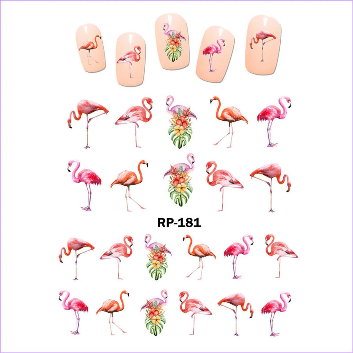 Nail art water transfer stickers decal pink flamingo in love flowers RP181