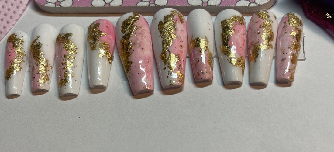 Handpainted Marble Pink Press on Nails. I Can customize size includes Prep Kit.