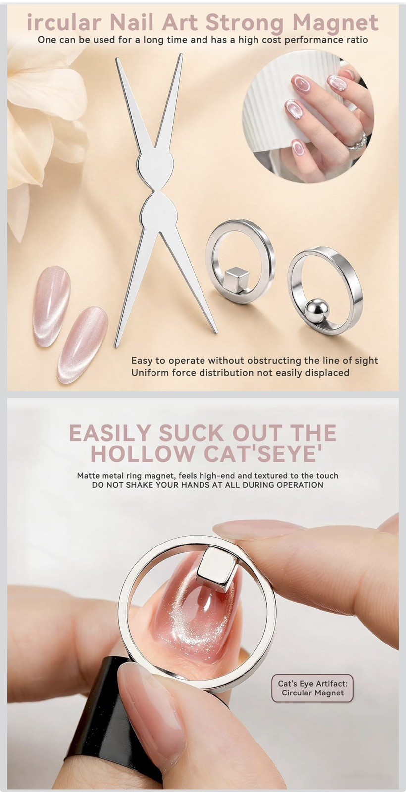 NBDIB 3PCS Ring Cat Eye Magnet for Nails, Strong Hollow Circle Magnet Too