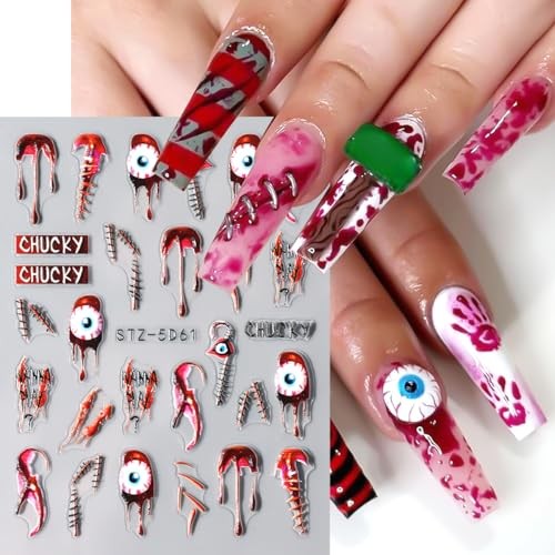8 Sheets Halloween Nail Stickers for Nail Art 5D Self-Adhesive Nail Decals
