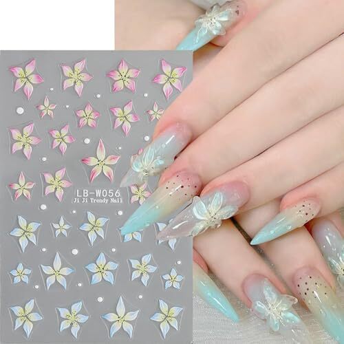 5 Sheets Flowers Nail Art Stickers Decals 5D Embossed Self-Adhesive Lily