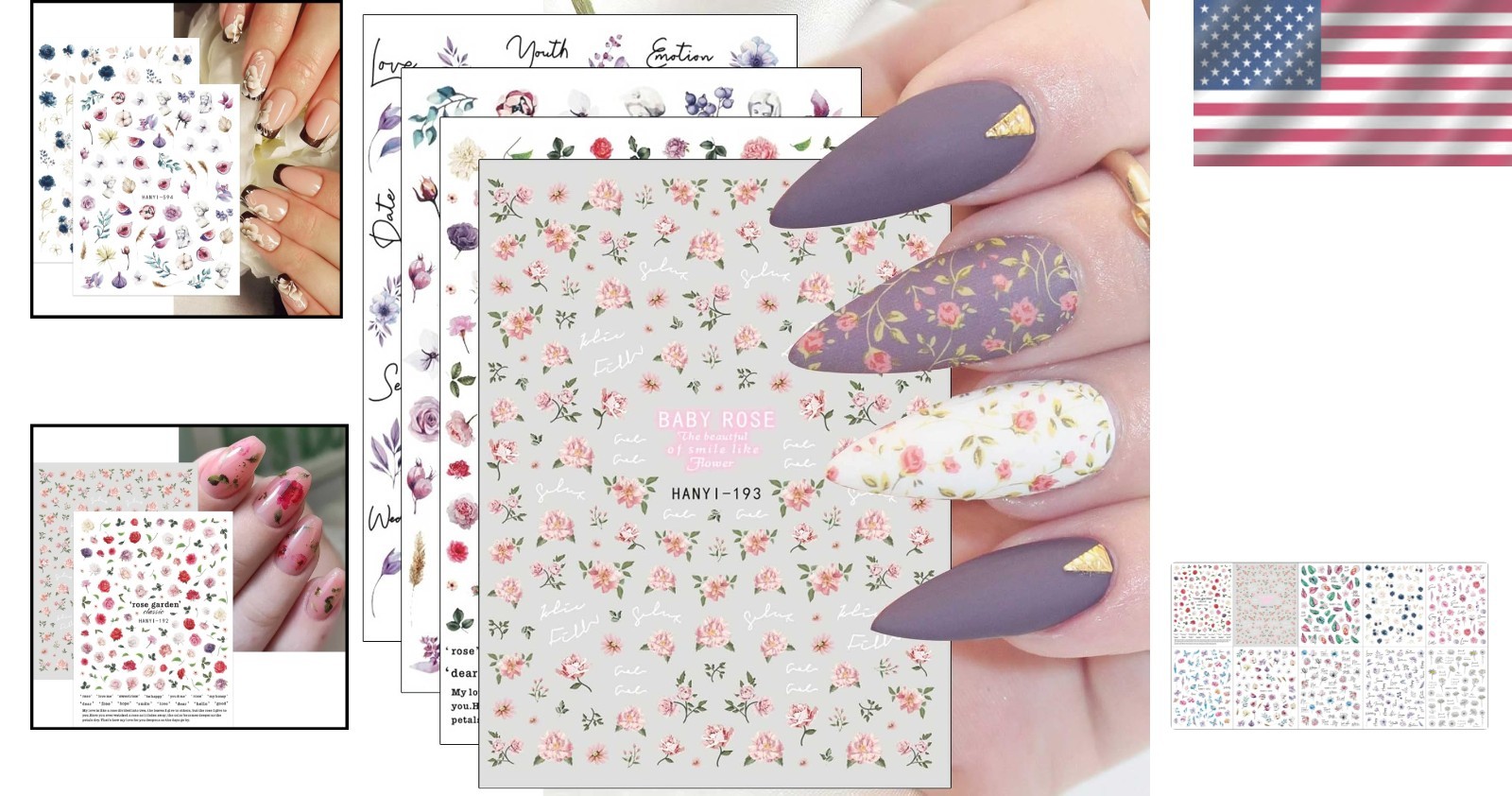 10 Sheets Self-Adhesive Spring Floral Nail Art Stickers – Elegant DIY Designs