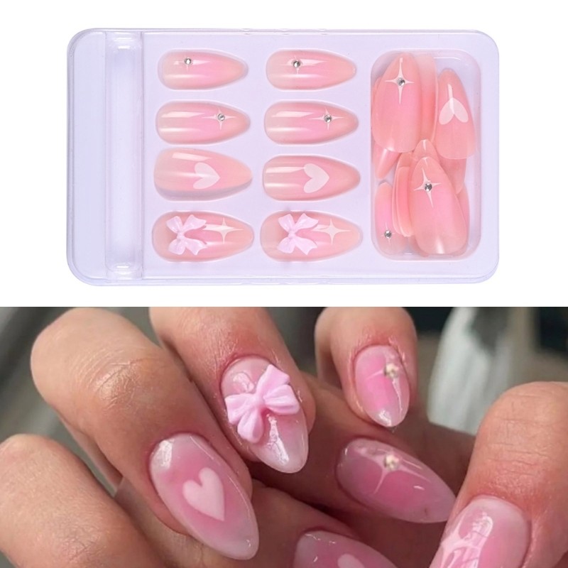 Fashionable False Nail 3D Bows Acrylic Press on Nail for Office and Party Use