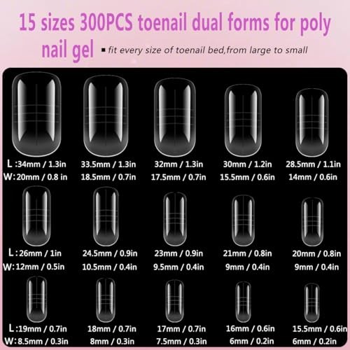 300PCS Toenail Extension Dual Form for Poly Gel, Full Cover Square French