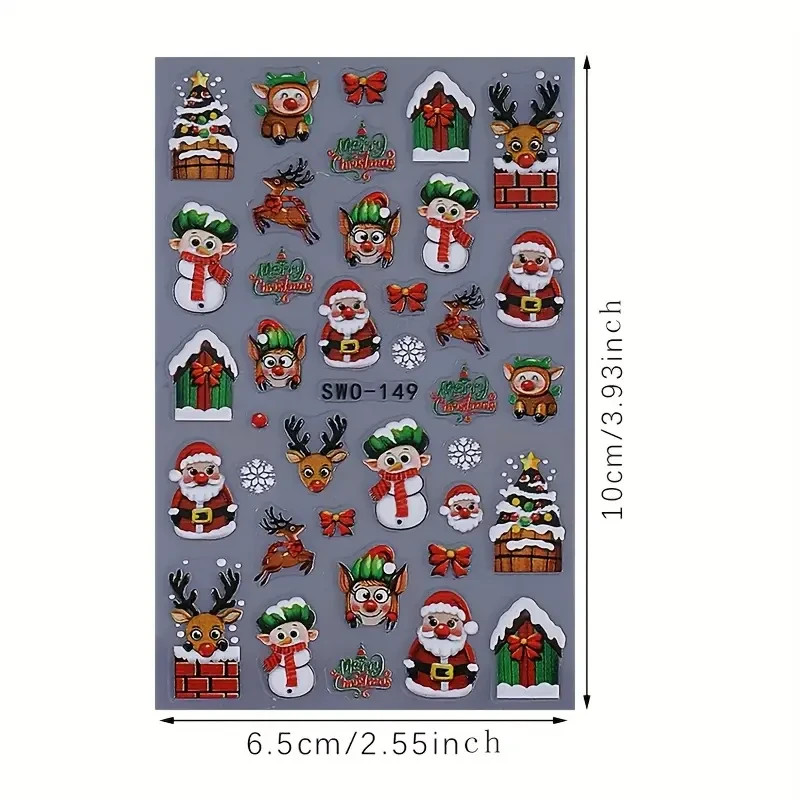 Nail Art Stickers Decals 🎄 Christmas Santa Reindeer Elf Xmas Nails Festive Cute