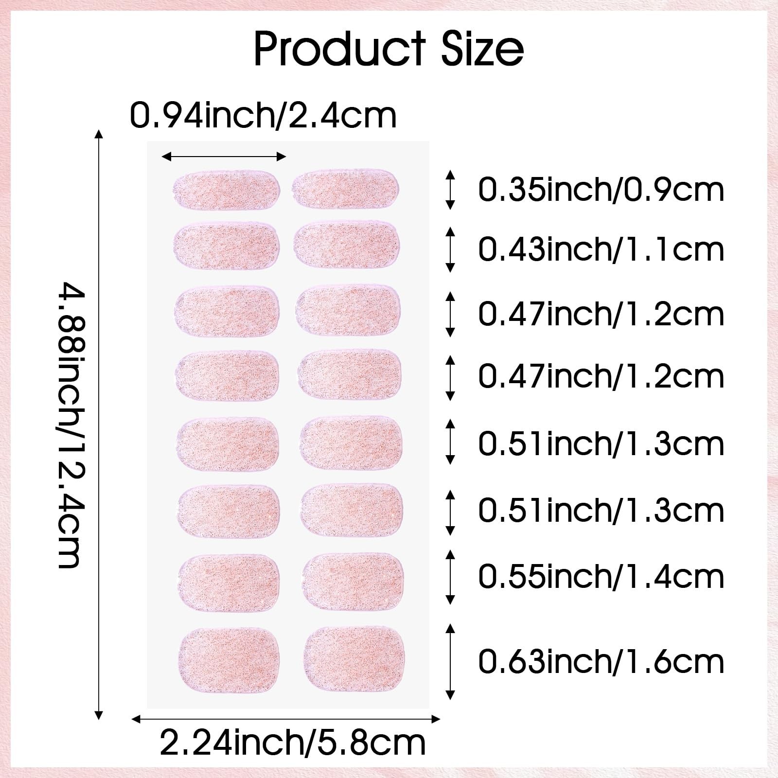 Xindojuz 16 PCS Pink Semi Cured Nail Strips Wraps, Black White Glitter Press …