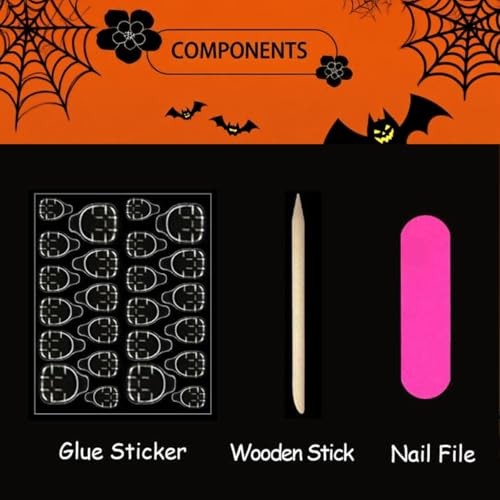 24Pcs Halloween Press on Nails Stiletto Fake Nails Dark Red Long Style-23