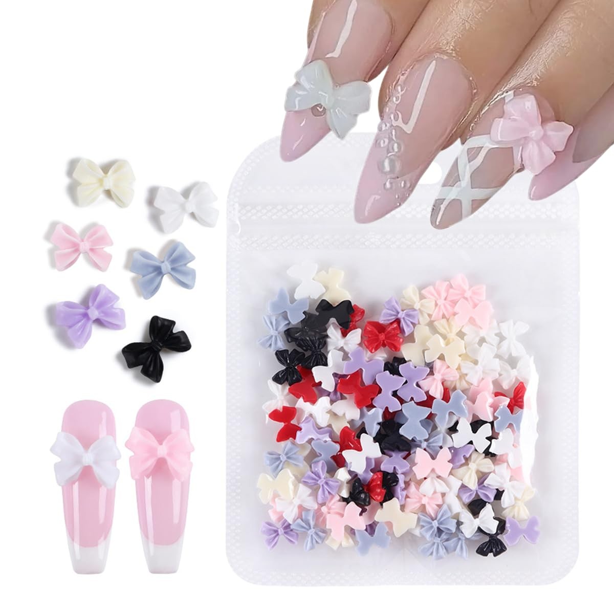 Bow Nail Charms Colorful 3D Bowknot Nail Art for Acrylic Nails Cute Resin Mix…