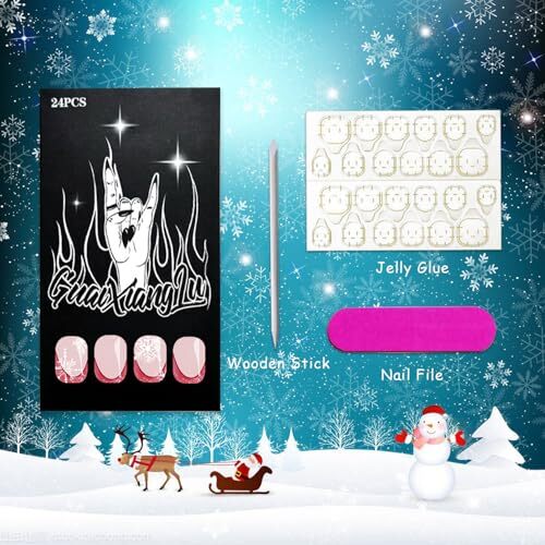 Christmas White Snowflake Press on Nails Short Square Christmas Design 1057