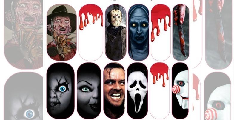 Chucky Jason Horror movie Halloween Nail decals scary nail Waterslide Stickers
