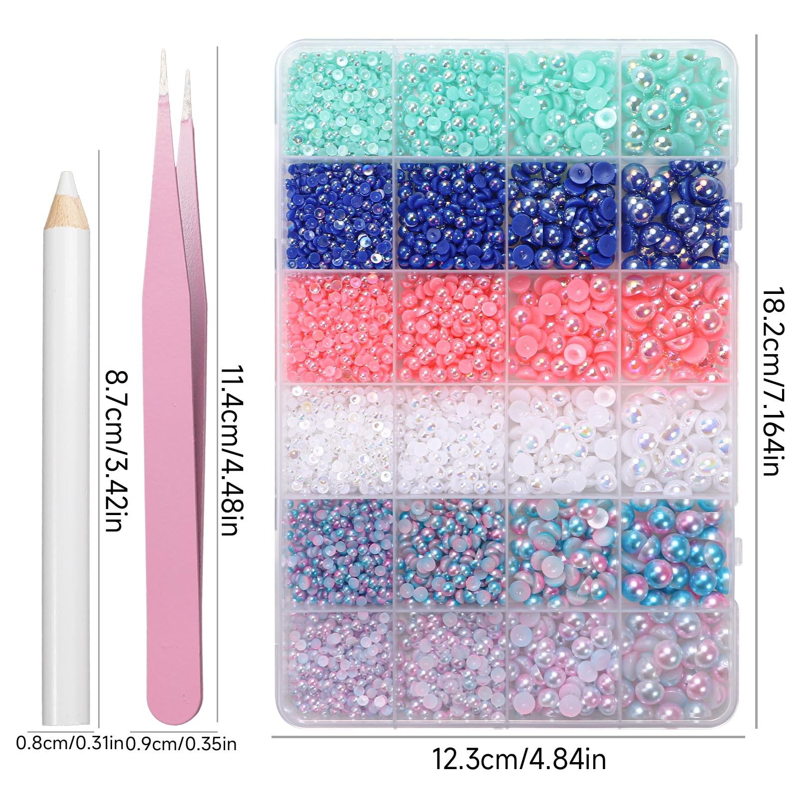 9000Pcs Blue Mermaid White Pink Flatback Pearls for Crafting for Nails Art
