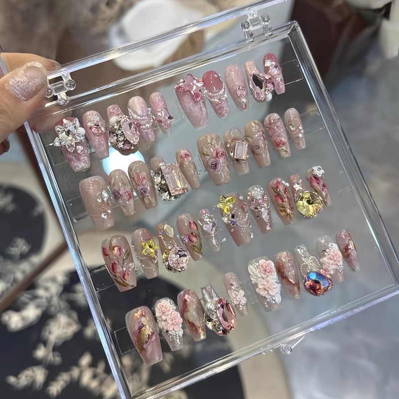 40 Random Nail Art Pcs, Various Lengths and Shapes of Long and Short Fake Nails