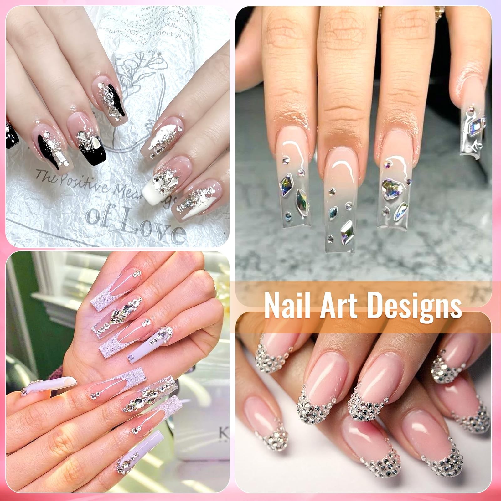 White Nail Art Rhinestones Kit – Multi Shapes & Sizes Flatback Gems for DIY Nail