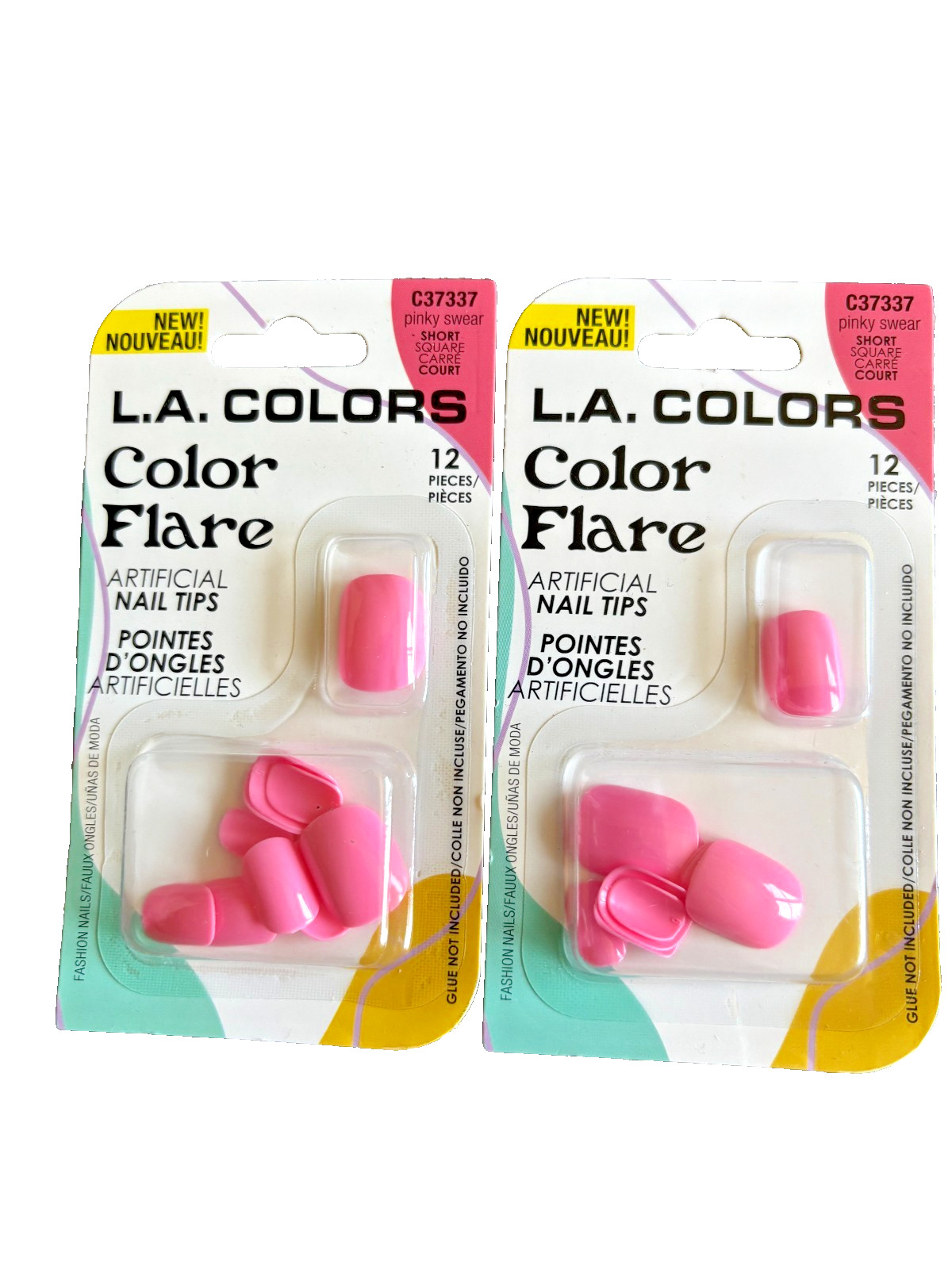 Lot of 2 LA. Color Flare Artificial Nail Tips Short Square Pinky Swear Nail Tabs