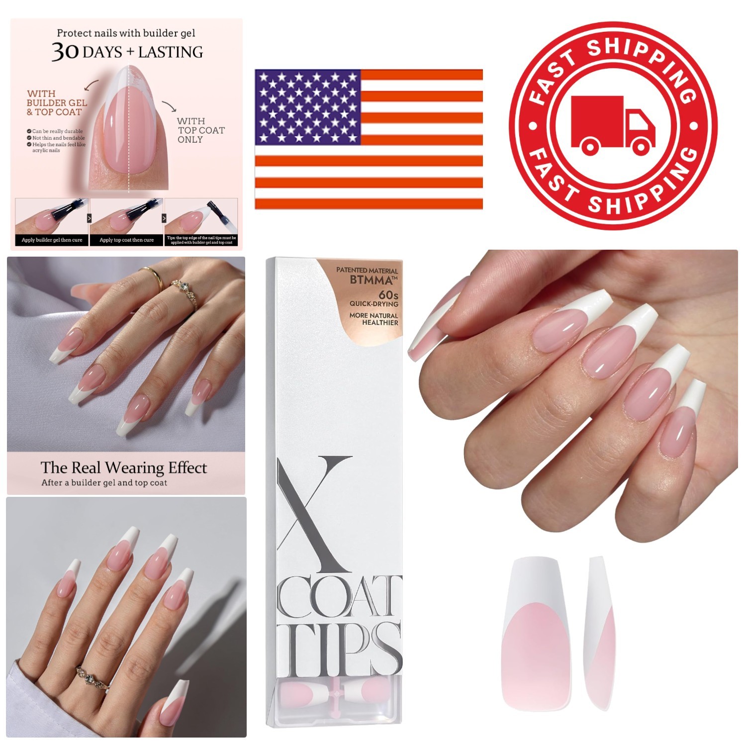 Innovative Pink Base Coffin Nail Tips for French Design No Stinging Experience
