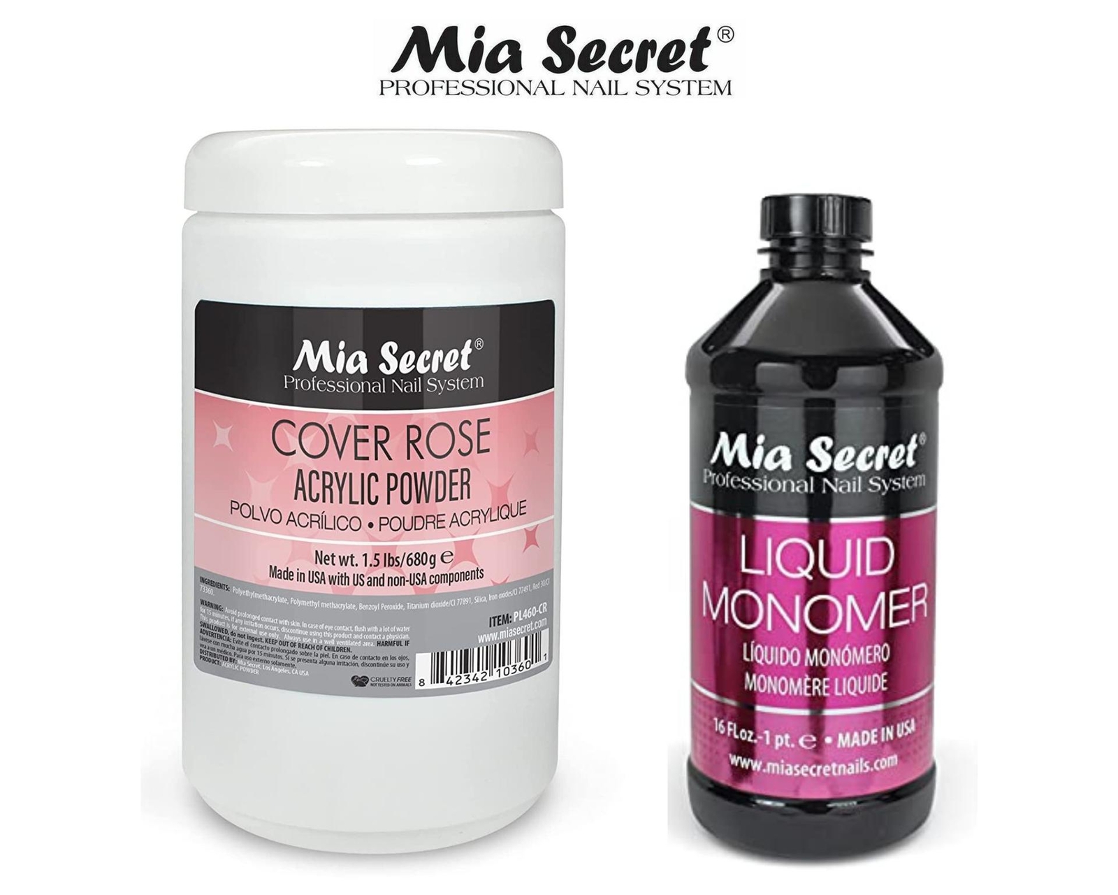 Mia Secret Liquid Monomer 16 oz & Cover Rose 1.5 lb