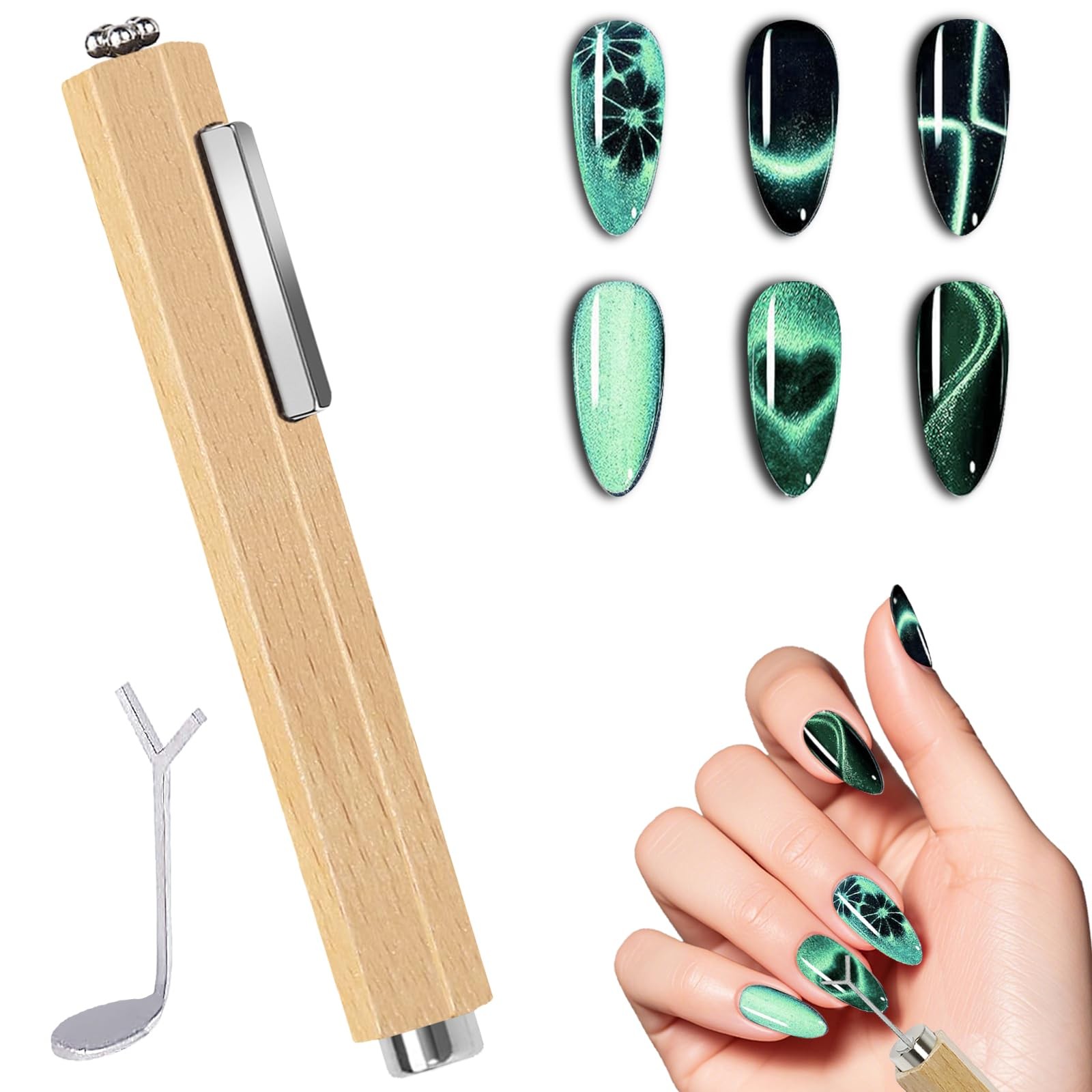 ZIRATONES 3 in 1 Nail Magnet with Heart Shaped Cat-Eye Tool, Apricot