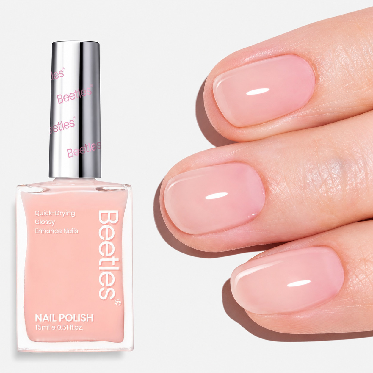 Beetles Nude Pink Jelly Nail Polish Strengthener Concealer Fast Dry 0.51oz