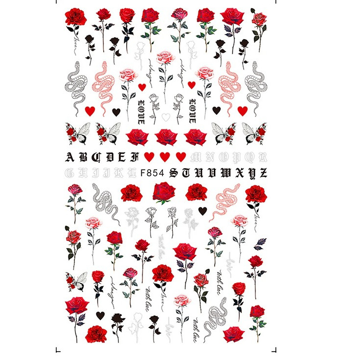 3D Nail Stickers Decals Valentine Red Blue Pink Rose Flower Love Decoration NS3