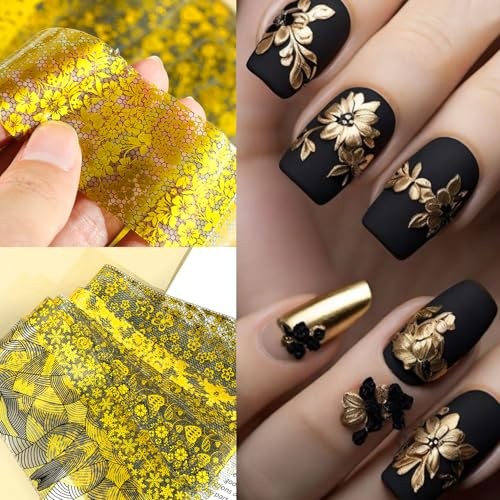 Lace Nail Transfer Foil Stickers 50PCS Black White Flower Lace Nail Foils Line