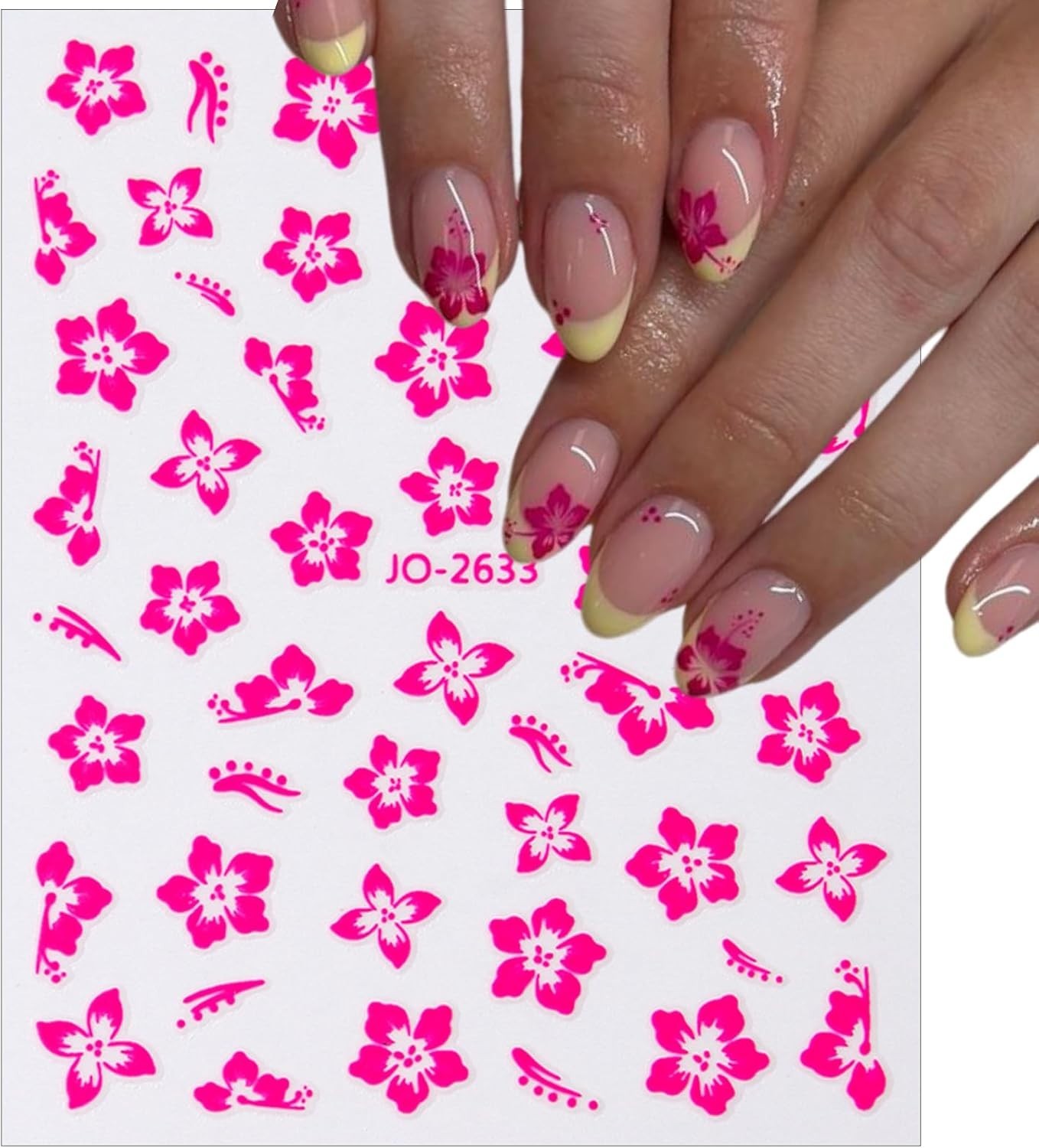 8Sheets Color Flower Nail Stickers 3D Hollow Out Hibiscus Nail colored flowers