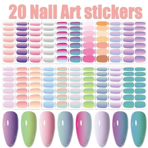 20 Sheets 280 Pieces 3D Solid Gradient Cat Eye Nail Polish Strips, Gel KIT4