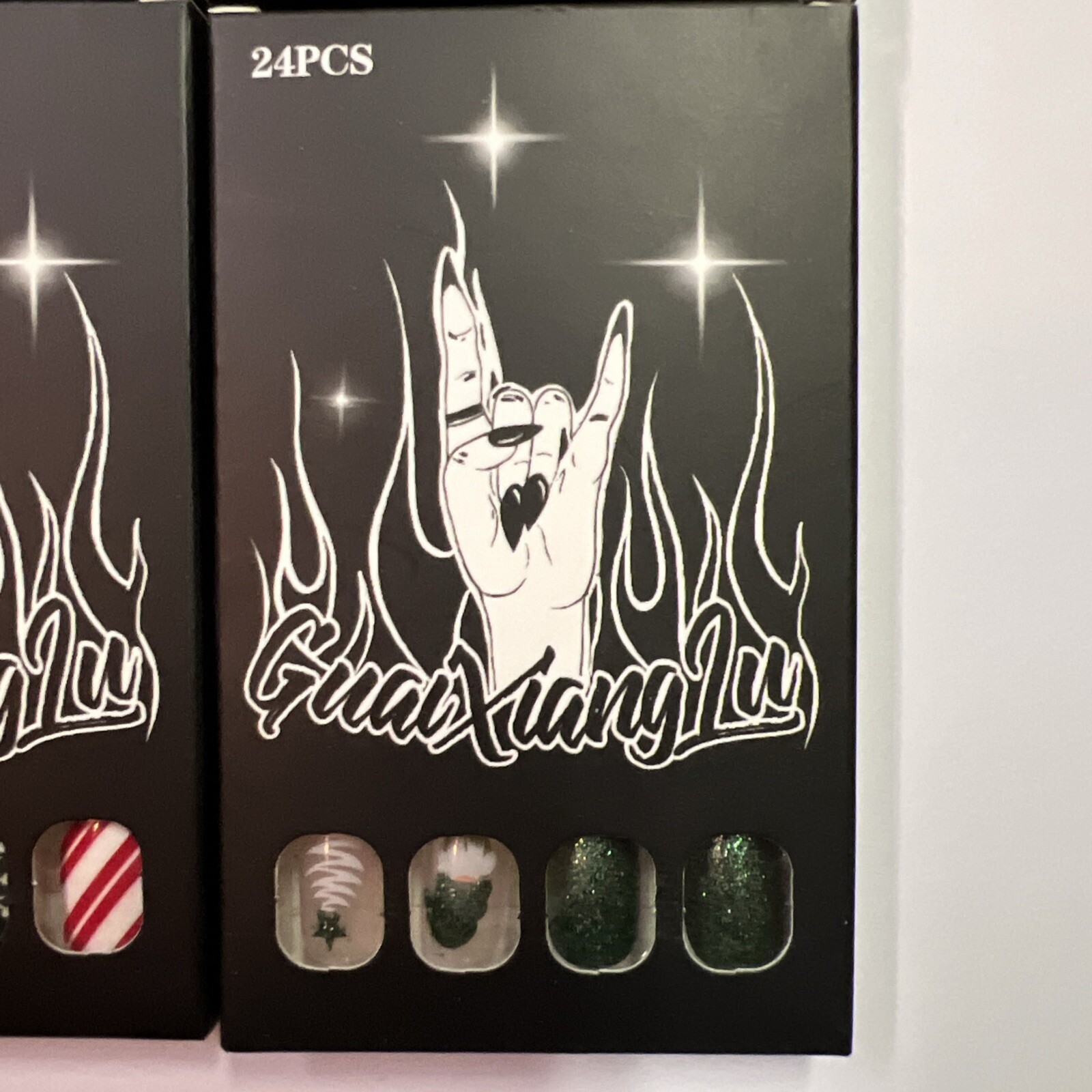 Christmas Set x4 96 Pcs Short Square Press On Nails French Manicure Design NEW