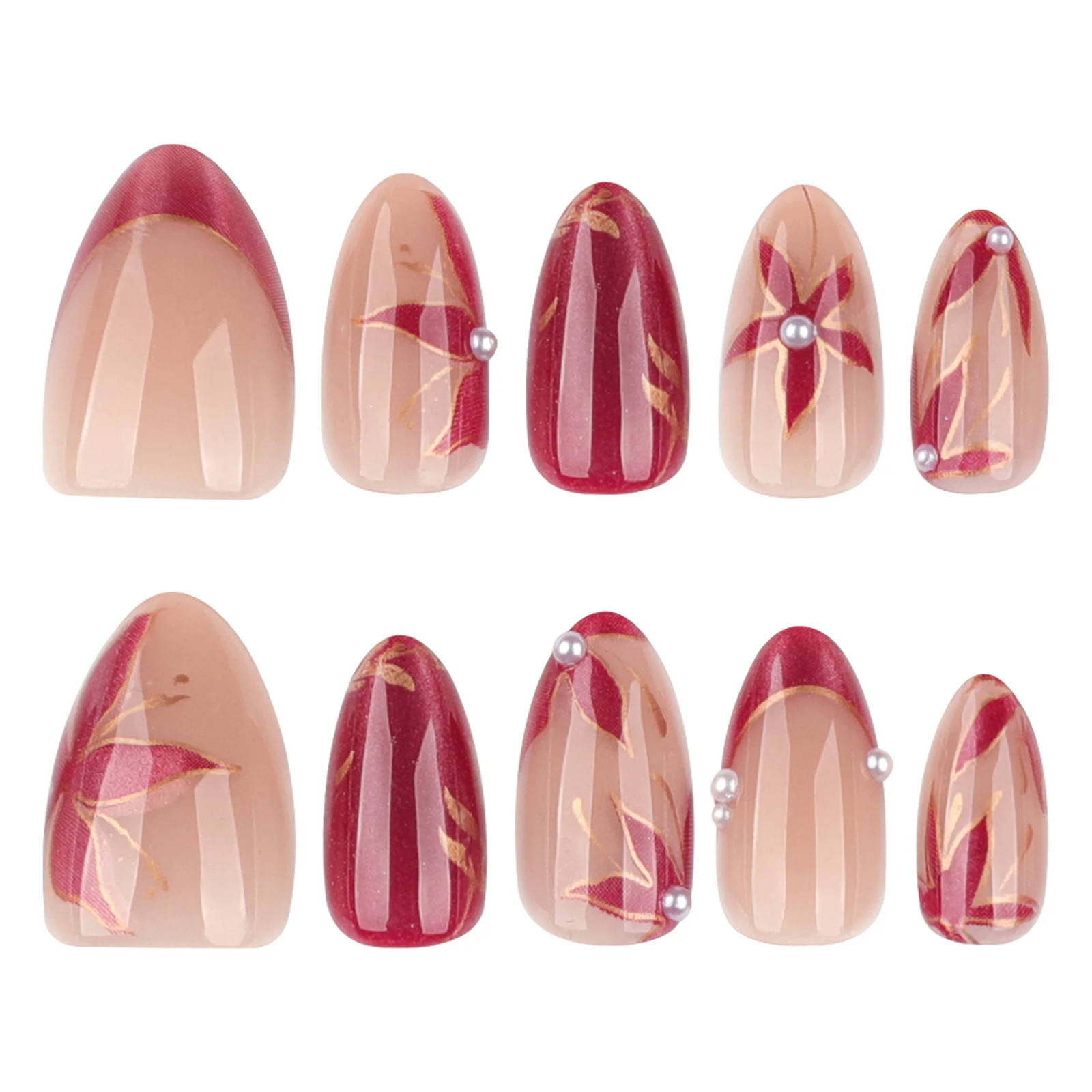 24pcs 2026 Cat Eye Leaf Flower Short Almond Press On Nails
