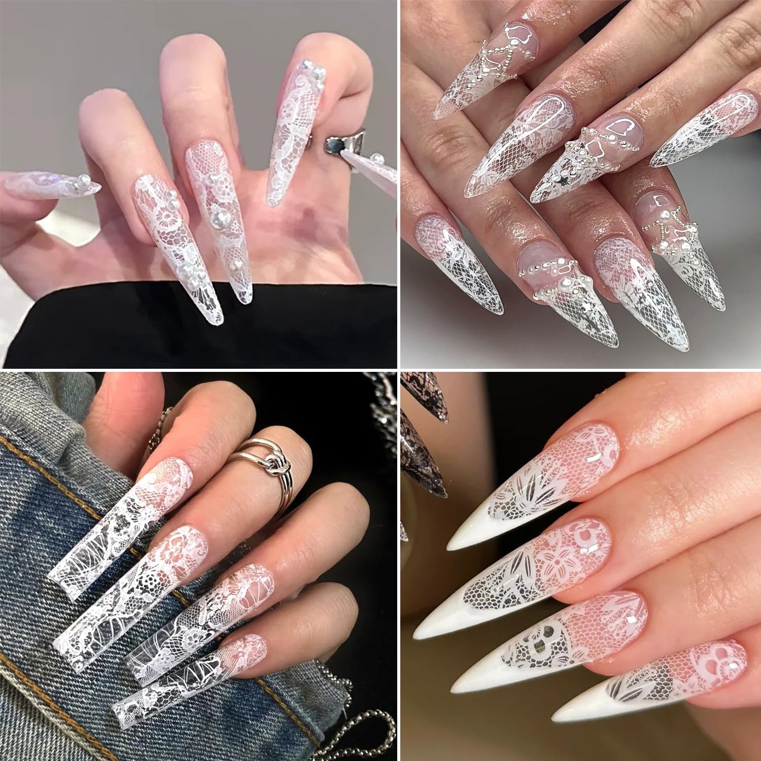 SUTOKAKA White Lace Nail Art Foil Stickers 10 Rolls