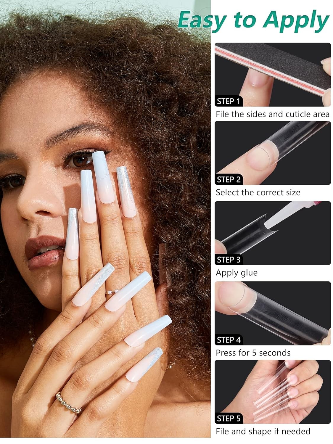 3XL Extra Long Flat Nail Tips No C Curve 504pcs Half Cover Acrylic Extension