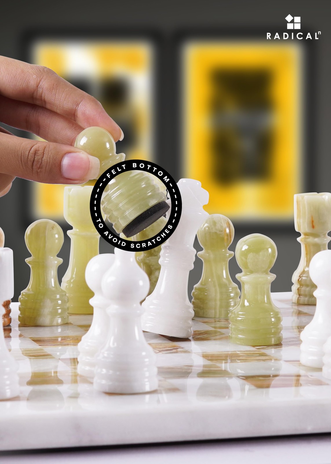 Radicaln Marble Chess Set 12” Inches White 12 inches, and Green Onyx