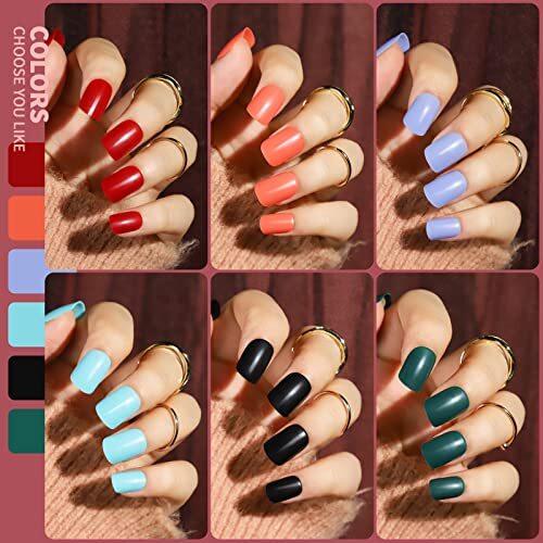 288 Pcs Short Square Press On Nails Artificial Acrylic False Nails w/ Nail Glue