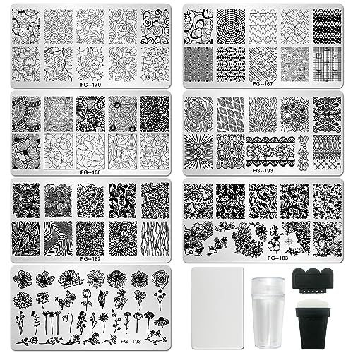 Nail Stamper Kit 7pcs Nail Stamping Plates Geometric Mandala Flower Style C