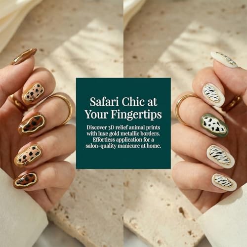 Leopard Print Nail Stickers – 3D Gold Embossed Nail Decals, Self Style4