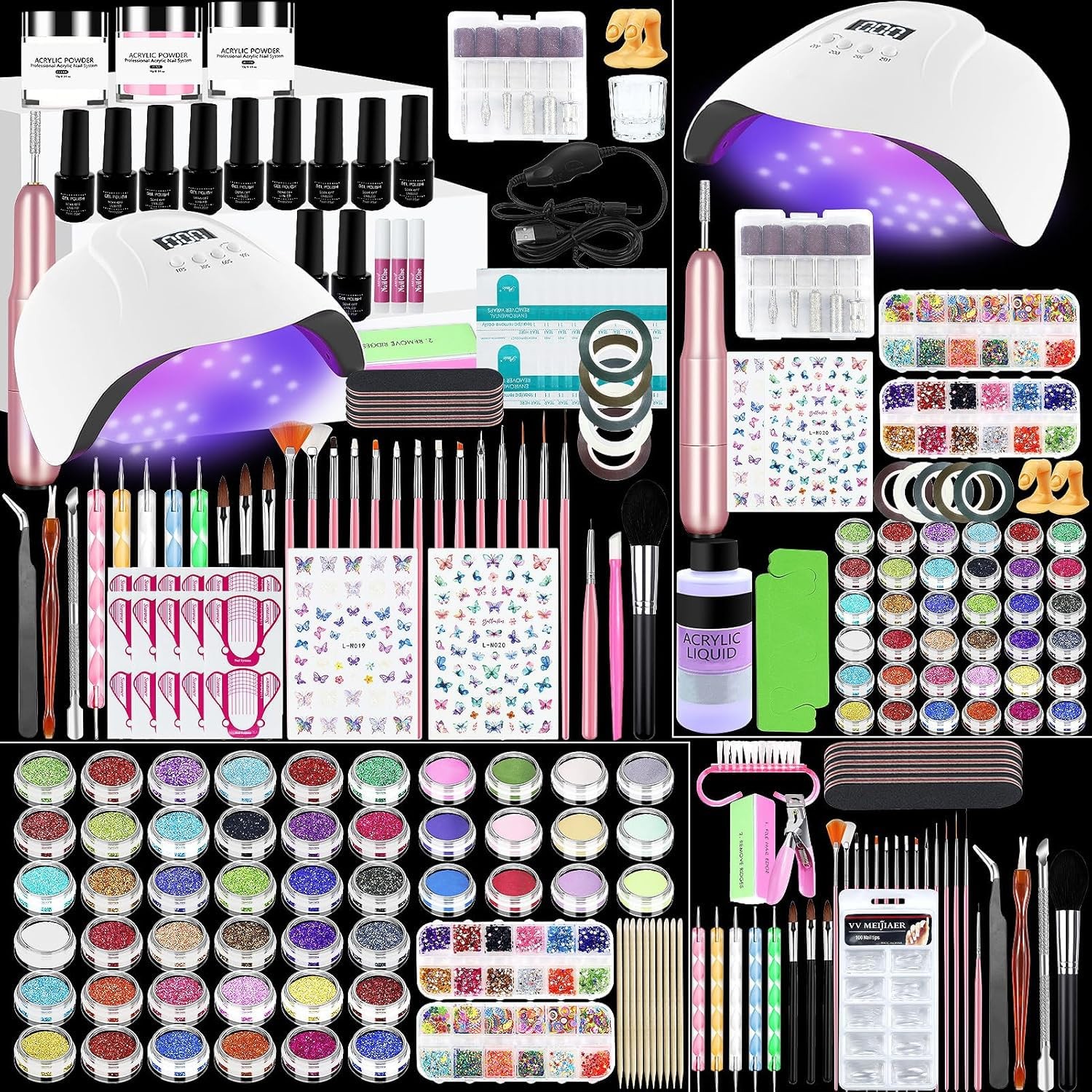 Acrylic Nail Kit,Professional Multicolor Acrylic Nails Powder Nail Starter Ki…