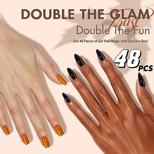 Burgundy Red Press on Nails Almond Shaped 48Pcs Neutral almond burgundy red