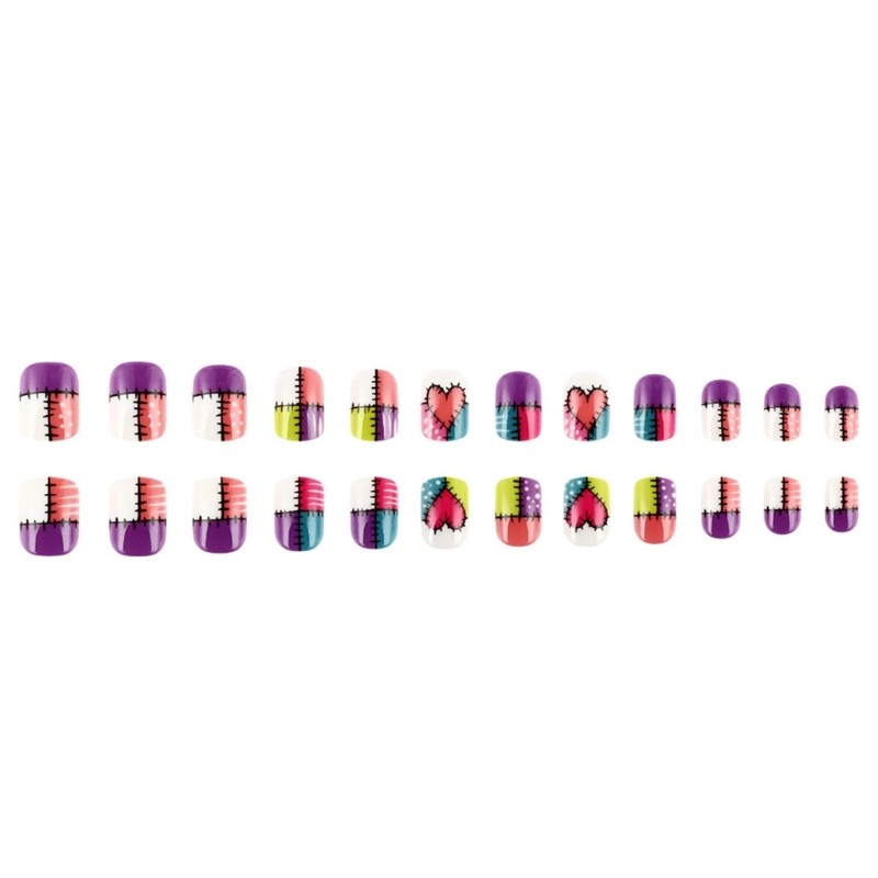 Stylish False Nail Lattice and Stripe Pattern Short Press On Nail for Women